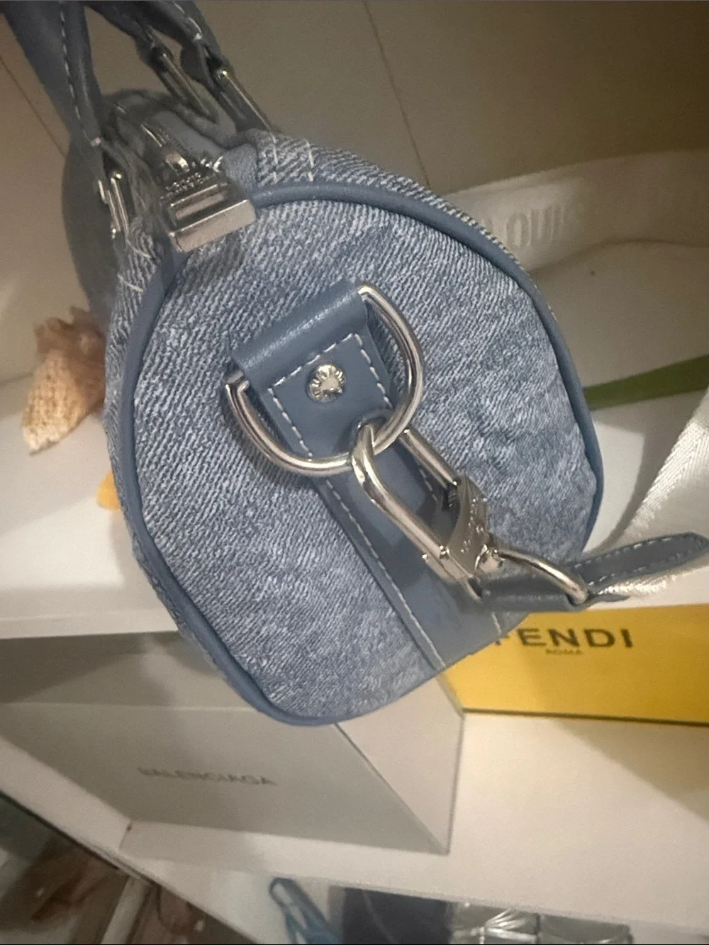 Designer-Style Denim Satchel Bag in Light Blue